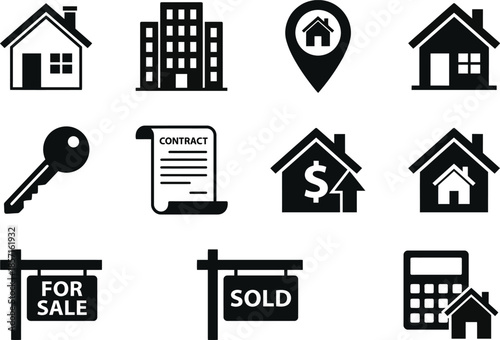 Real Estate Houses, Keys, Contracts, and Signs