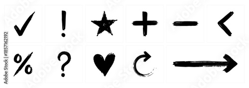 Essential Vector Brush Stroke Icons, Heart Star Arrow Checkmark Question Mark Collection