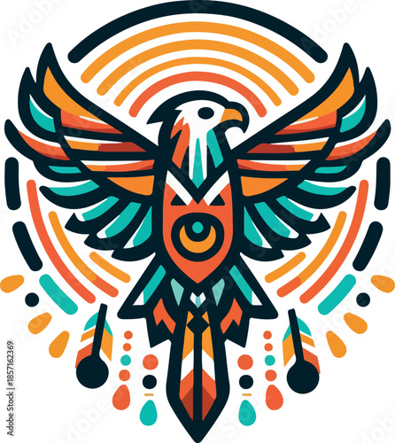 Bilde på lerret pueblos indigenas native american thunder bird  logo icon vector white background