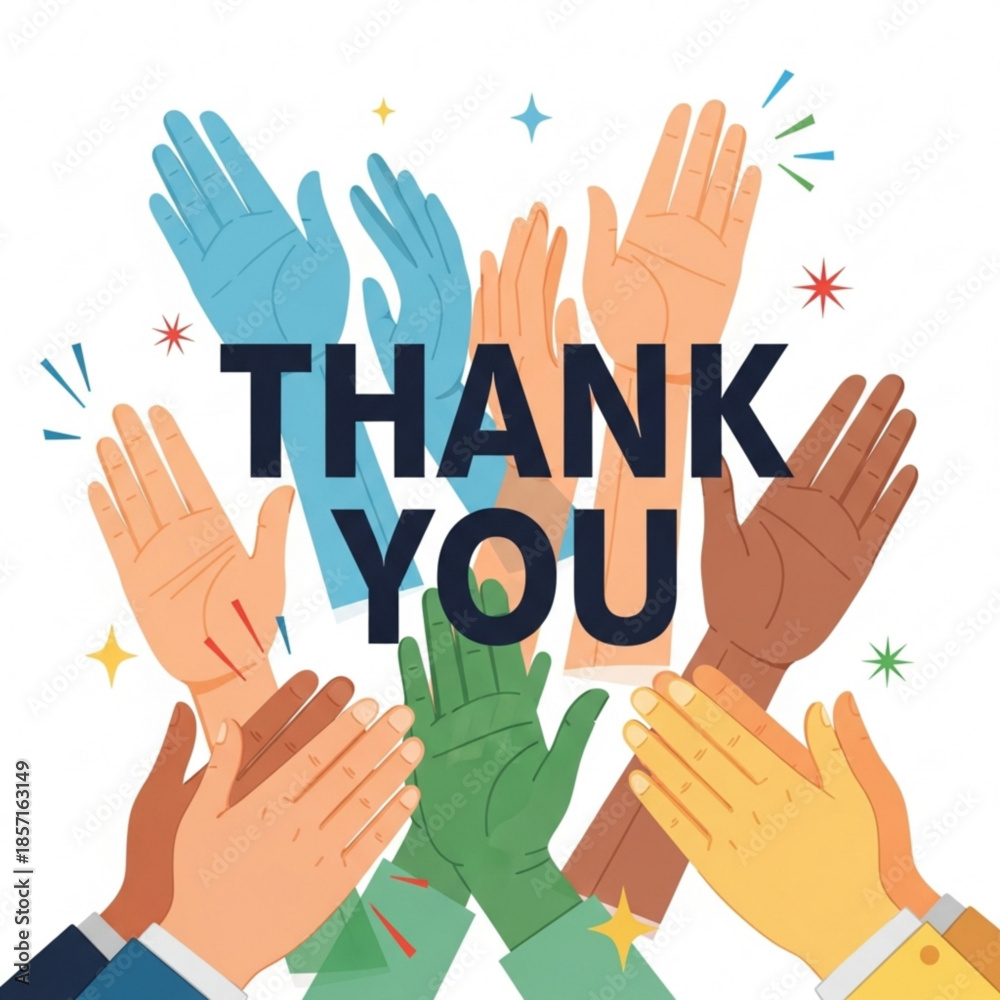 Fototapeta premium Diverse hands clapping Thank You message celebration and appreciation concept vector illustration on white background