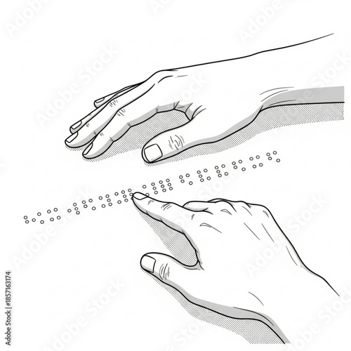 Hands reading braille tactile writing system for the visually impaired illustration for accessibility and education concepts
