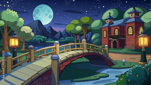 Serene night in japanese garden