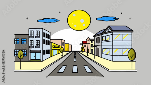 Sunny day in urban neighborhood