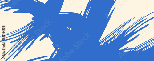 Vector blue bold curly brush stroke background. Hand drawn grunge texture with rough thick squiggle or curved brush line. Funky marker curly line background. Abstract contemporary poster.