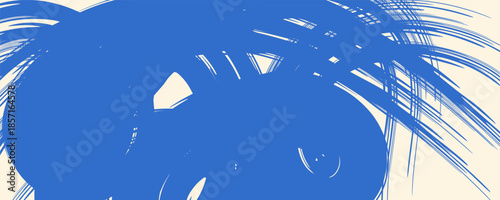Vector blue bold curly brush stroke background. Hand drawn grunge texture with rough thick squiggle or curved brush line. Funky marker curly line background. Abstract contemporary poster.