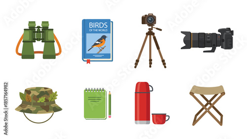 Birdwatching Equipment Set Binoculars Camera Field Guide Notebook Thermos More for Nature Enthusiasts
