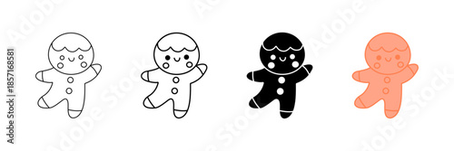 Set of minimalist gingerbread men icons with transparent background, depicting festive cookie characters, happy holiday treats, and sweet bakery symbols, vector illustration