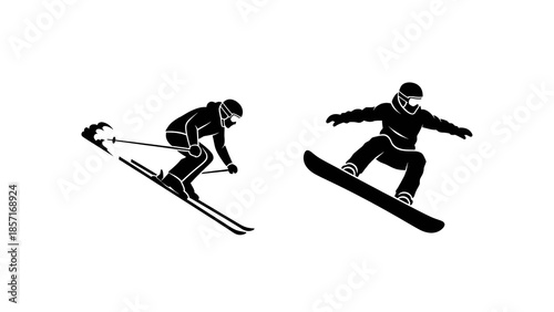 Skiing and Snowboarding Silhouettes