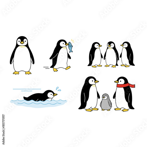 ペンギンの生活シーンアイコン集