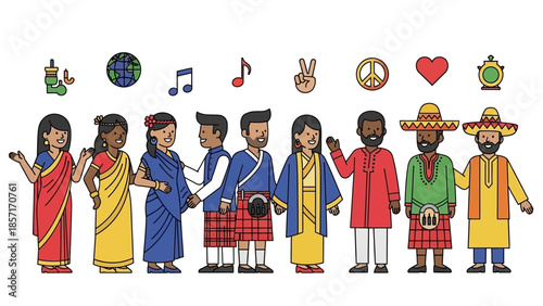 Diverse People in Traditional Clothing Celebrating Global Unity and Harmony