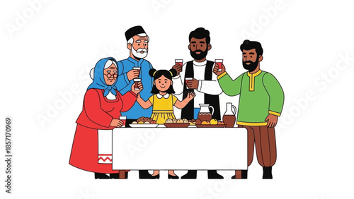 Multi-generational family celebrating together with a toast at a festive meal