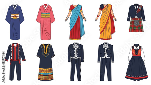 Diverse Traditional Cultural Clothing Outfits Collection - Global Heritage Attire