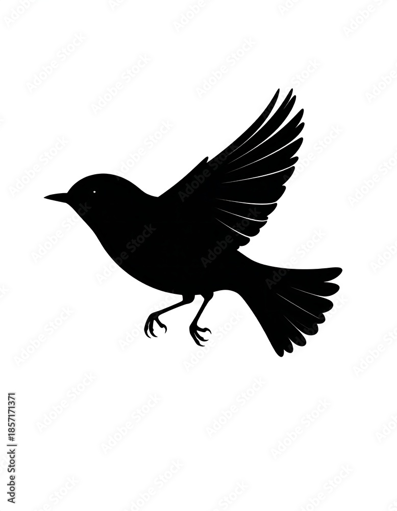 Obraz premium Silhouette of a bird with outstretched wings, in mid-flight on white