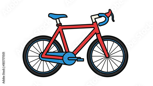 Red and blue cartoon bicycle on white background
