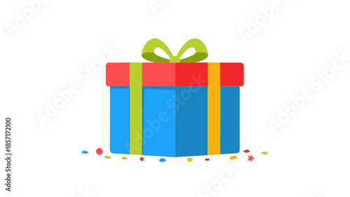 Brightly Wrapped Gift Box with Ribbon and Confetti - Celebration Surprise