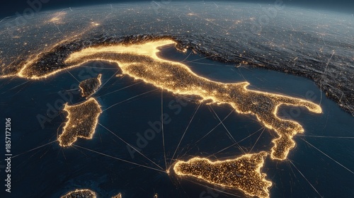 Nighttime earth view illuminating the italian peninsula and surrounding islands