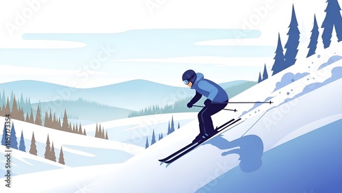 Skiing Down a Snowy Mountain