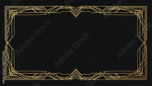Elegant Art Deco Frame with Intricate Geometric Corner Ornaments Gold and Black