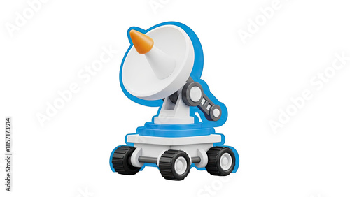 Stylized satellite dish on wheels on transparent background