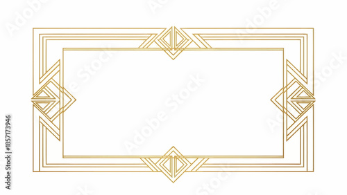 Art Deco Gold Frame Border on White Background Elegant Geometric Luxury Template