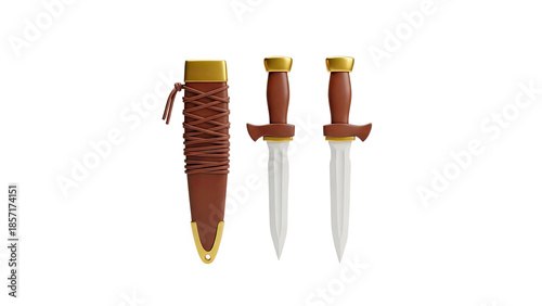 Ancient Roman Dagger and Scabbard on transparent background