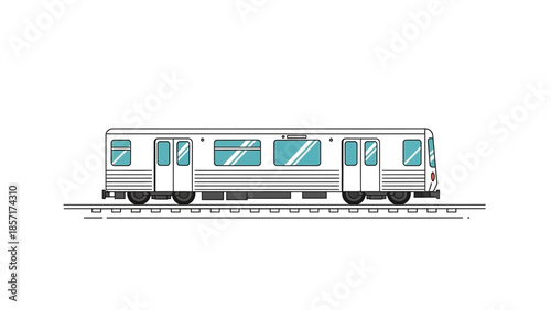 Modern White Subway Train on Tracks, Urban Transportation Illustration