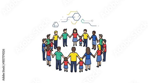 Diverse group of people holding hands in a circle, community and unity concept