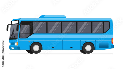 Blue public transport bus isolated on white background, vector illustration