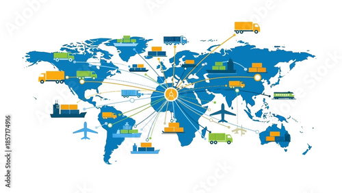 Global Logistics Network: Worldwide Shipping, Transport and Delivery Routes Connected