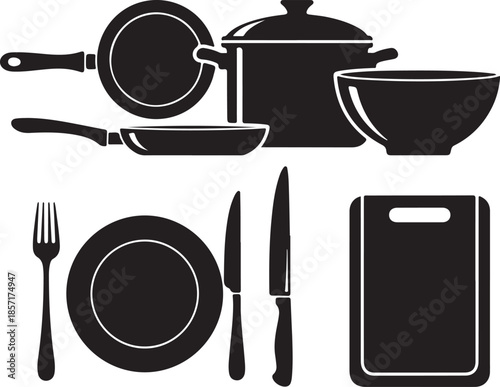 kitchen utensils and dinnerware collection graphic
