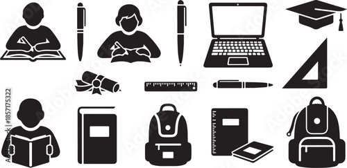 School supplies and education icons set