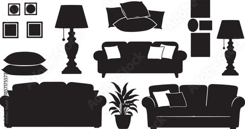 black silhouettes of home interior pieces
