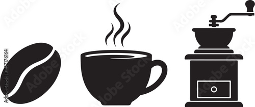 Coffee bean, cup, and grinder illustration