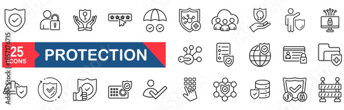 Protection Web Icon Set in Line style. vector illustration concept for security, shield, safety, line, lock, cyber, secure, safe, datum, privacy