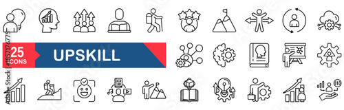 Upskill Web Icon Set in Line style. vector illustration concept for�career, skill, training, assessment, set, employee, innovation, digital, monitoring, support, coach