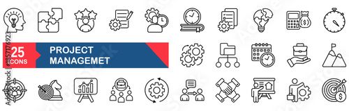 Project management set of web icons in line style. vector illustration concept for project, manager, business, management, work, manage, strategy, development