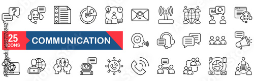 Communication set of web icons in line style. vector illustration concept for communication, business, group, people, phone, chat, contact, support, person, thin, team