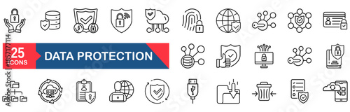 Data protection Web Icon Set in Line style. vector illustration concept for�access, firewall, technology, online, thin, symbol, flat, phone, mobile, account, electronic mail, payment, guard