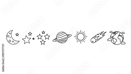 Collection of Celestial Bodies and Cosmic Phenomena Icons.