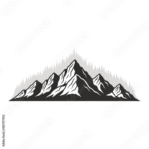 Majestic Mountain Range Peaks Silhouette Graphic Design.