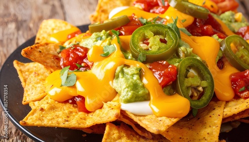 Loaded Nachos with Melted Cheddar and Fresh Jalapenos