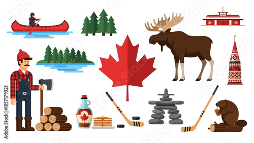 Canadian Symbols Collection: Moose, Maple Leaf, Lumberjack, Beaver, Hockey, Canoeing