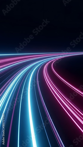 Abstract Neon Light Trails on a Dark Background.
