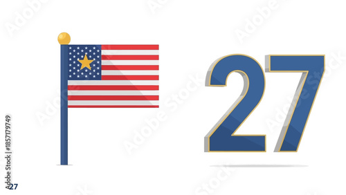 American Flag and Number 27 Illustration - USA Patriotism and Data Concept
