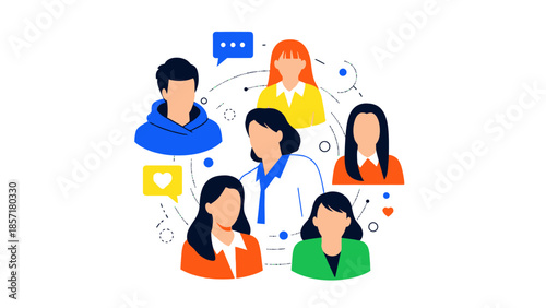 Diverse Group of People Connected in a Network, Communication and Community Concept