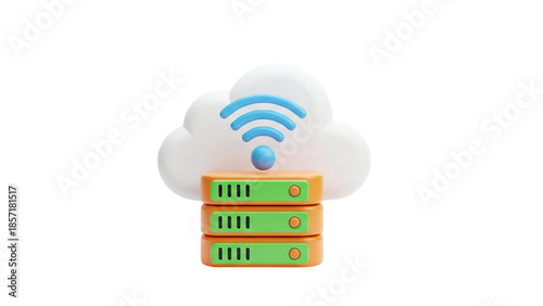 3D Cloud Storage Network Router and Wi-Fi Symbol 3D Render on transparent background