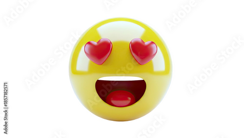 3D Emoji with heart eyes and open mouth on transparent background
