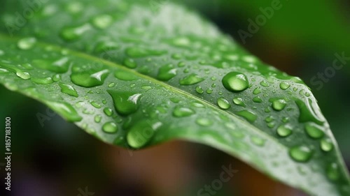 Wallpaper Mural Close-up of vibrant green leaf with glistening raindrops after a refreshing shower. Torontodigital.ca