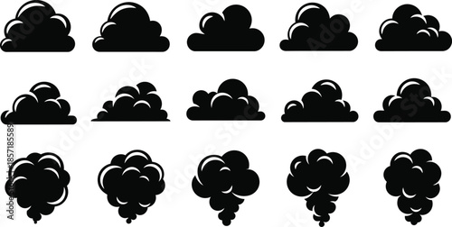 Collection of various cloud silhouettes on white background