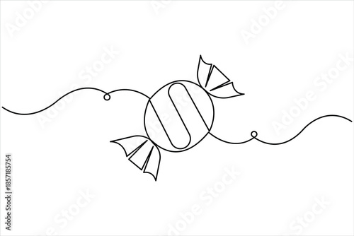 One continuous line art drawing of candy, Caramel and chocolate sweet in wrapper paper symbol for candy shop concept vector art illustration